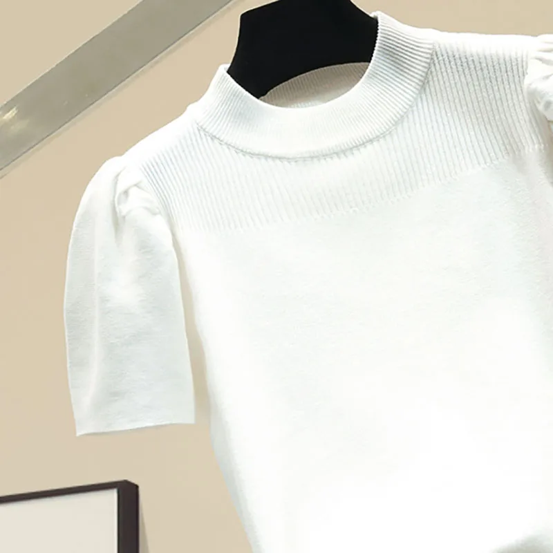 2021 M. Vasarą Naujas Mados Korėjos Temperamentas Stiliaus Balta O Kaklo Medvilnės Atsitiktinis Moterų Baltas Plonas Trumpas Rankovėmis Marškinėliai Tee Marškinėlius