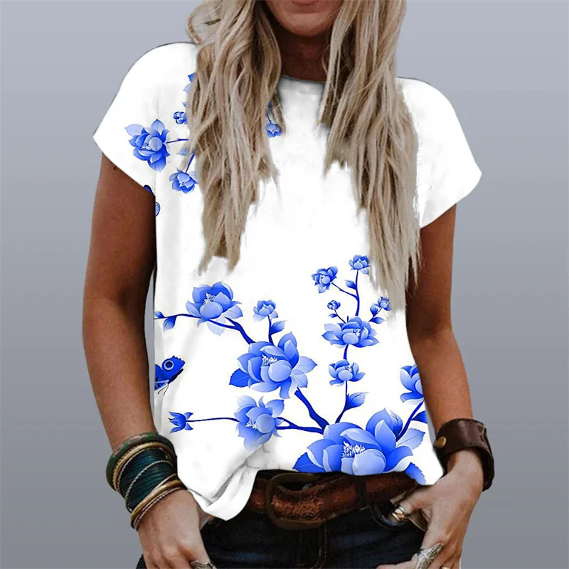 Vasarą Moterys Angelas Sparnų Spausdinimo Laisvi Marškinėliai trumpomis Rankovėmis O-kaklo Viršūnes Gėlės Plius Dydžio Marškinėlius Femme Retro moteriški Drabužiai