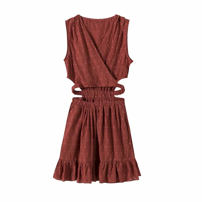 TRAF Za Raudona Suknelė Moterims, Siuvinėjimas, Gėlių Suknelė Moteris Atsitiktinis Pynimas Mini Vasaros Suknelės 2021 Iškirpti Ruched Trumpos Suknelės