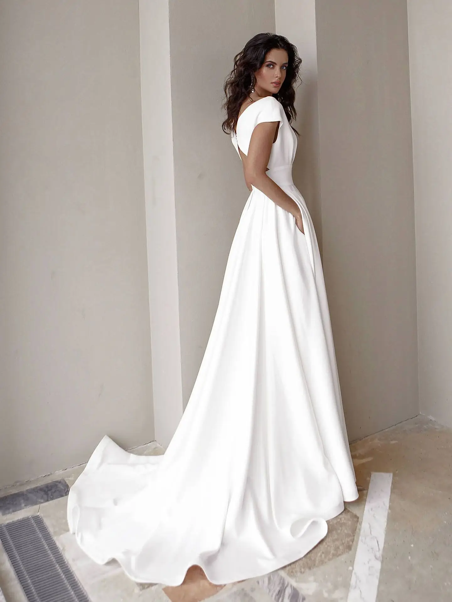 BAZIIINGAAA Paprasta Taftos Vestuvių Suknelė Elegantiškas Bride V-kaklo, Nėriniai Appliques Vestuvinių Suknelių Plius Dydis Pavasarį 2021 Chalatas De Mariee