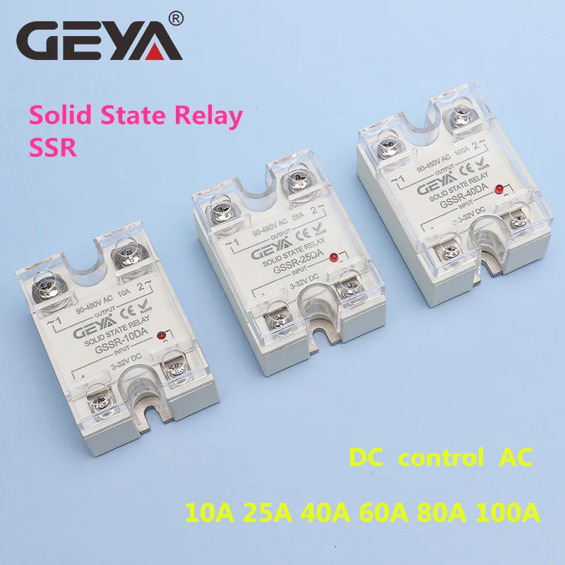 GEYA Monophase DC kontrolės AC (Solid State Relay SSR 10DA/25DA/ 40DA/60DA/80DA/100DA su Pastic Padengti 100A SSR