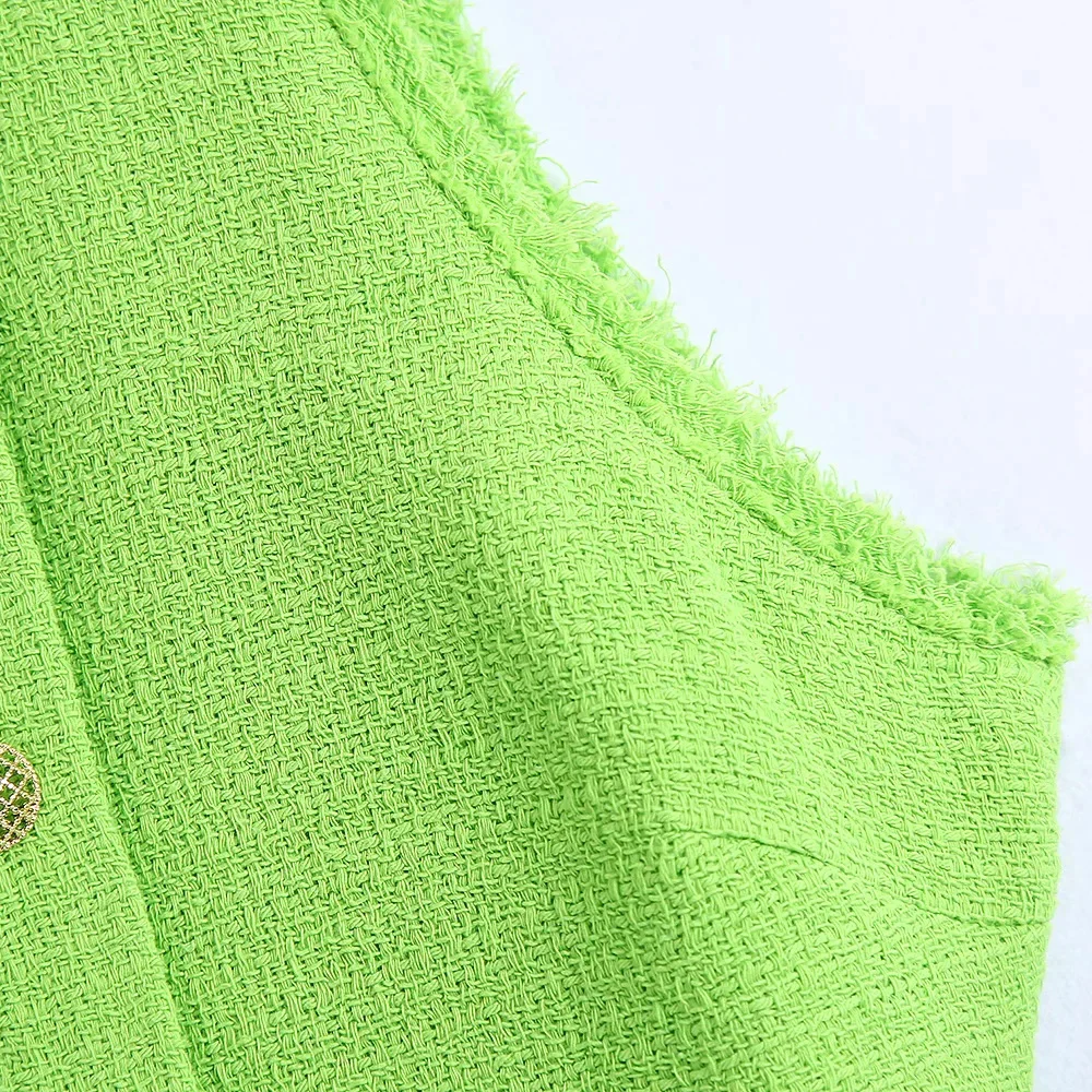 XEASY 2021 Moterų Žalia Tvido Derliaus Atsitiktinis Suknelė Moterų Mados Turas Slim Kaklo, Rankovių Mygtuką Apdailos Mini Suknelės