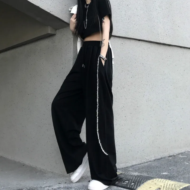 HOUZHOU Goth Harajuku Juoda Plati Koja Kelnės Moterims Gotikos Streetwear 2021 M. Pavasarį korėjos Mados Tiesiai Negabaritinių Atsitiktinis Kelnės