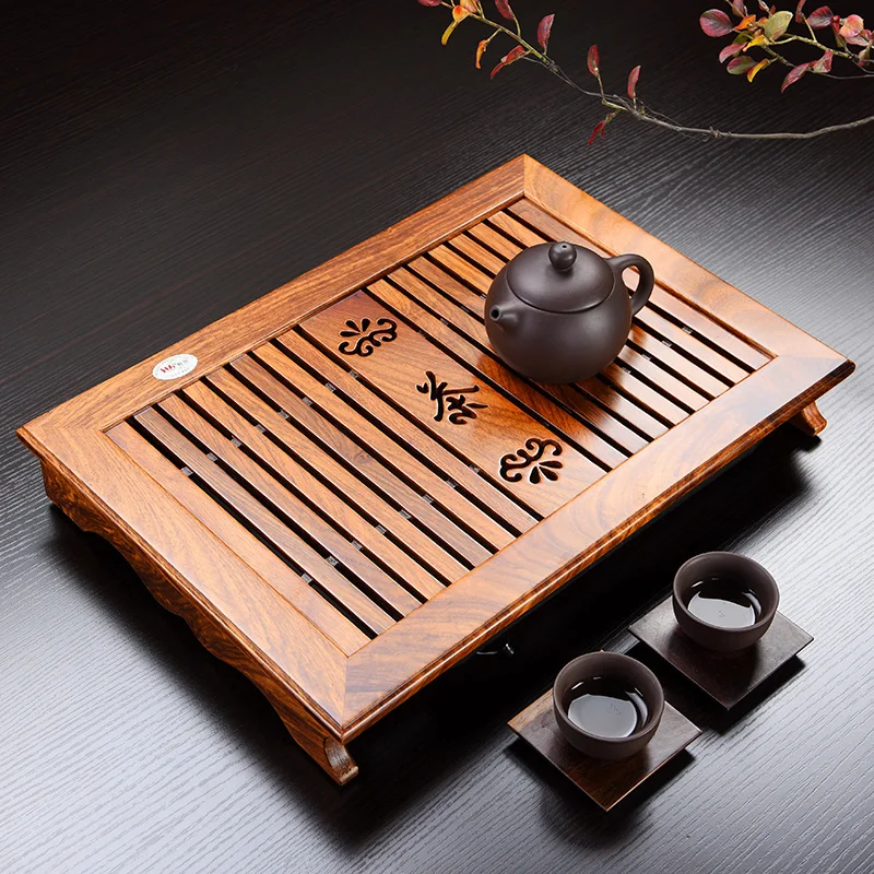 Ebony Black arbatos dėklas medžio masyvo Namų raudonmedžio arbatos stalo Paprastas vanduo laikymo drenažo Kung Fu teaware didelis stačiakampio formos dėklas