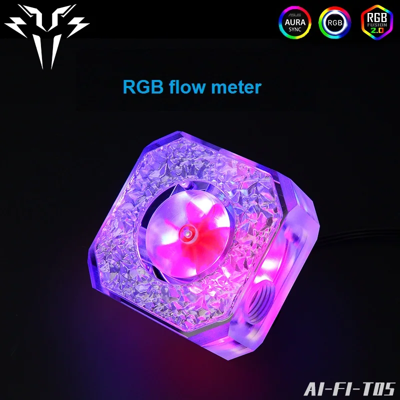 Syscooling Ledo kristalų ir vandens aušinimo srauto matuoklis su 5 V RGB šviesos G1/4 sriegis skysčio srauto indikatorius