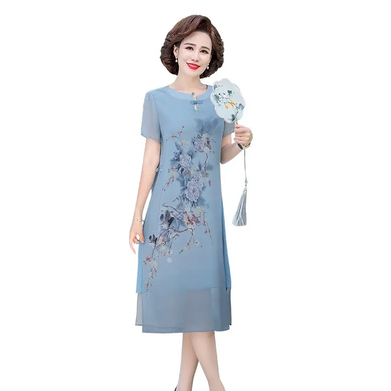 Kinų stiliaus suknelė moterims ilgas vasaros nauji trumparankoviai suknelė ponios pagerėjo cheongsam suknelė šilko imitacijos elegancija