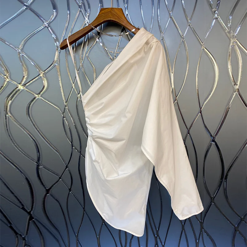 TWOTWINSTYLE Balta Atsitiktinis Kratinys Grandinės Marškinėliai Moterims Nerijos Apykakle ilgomis Rankovėmis Vienas Off Peties T Marškinėliai Moteriška 2021 M. Vasaros