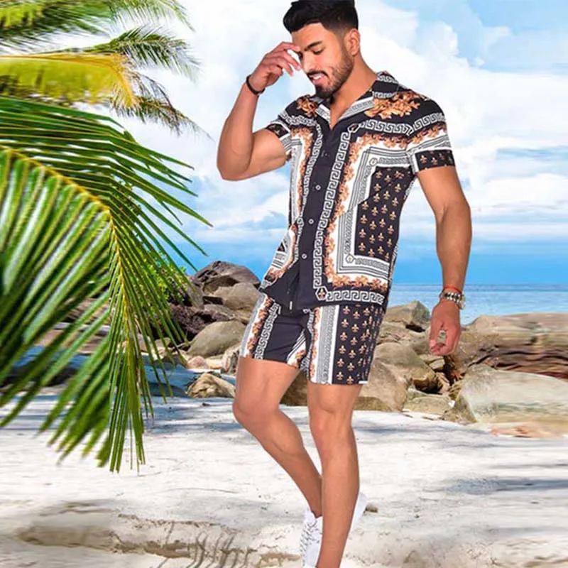 Mados Havajų Spausdinti vyriški marškiniai, šortai dviejų dalių komplektas atitikimo rinkiniai Kasdien Paplūdimys Marškinėliai, drabužiai vyrų Šortai Europos Dydis M-3XL