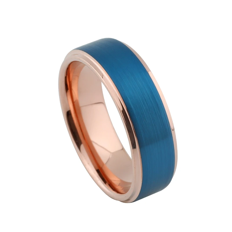 Dvi tonas pakilo mėlyna santuoka vestuvių juostoje vyrų žiedas Classic, Gold, užpildyti realių volframo karbidas žiedai moterų papuošalai