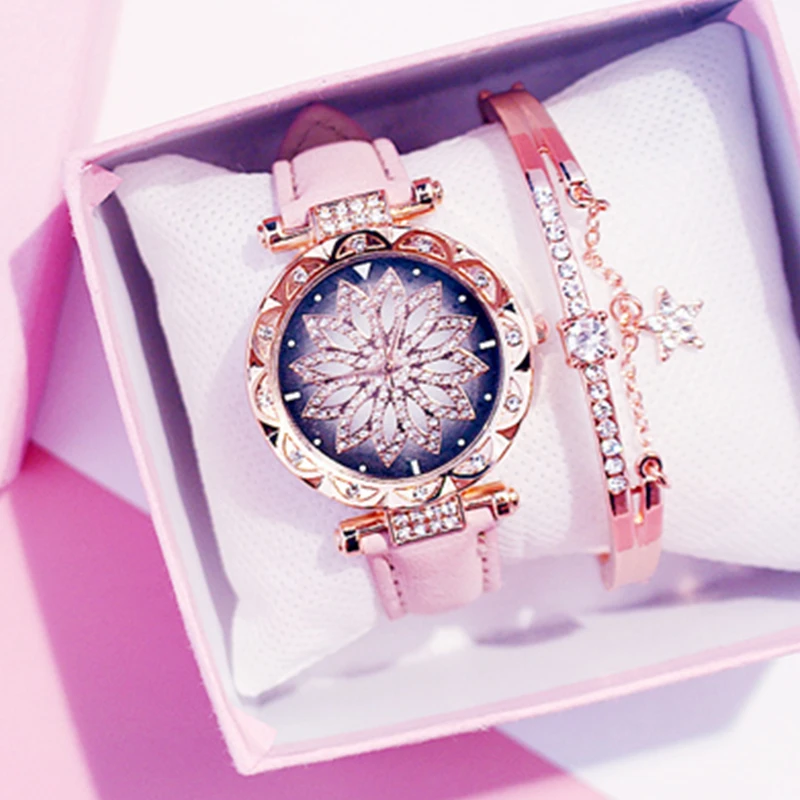 Laikrodžiai, Laikrodžių Moterų Žvaigždėtą Dangų Žiūrėti Prabanga Rose Gold Diamond Laikrodžiai Ponios Atsitiktinis Odos Juosta Kvarcinis Laikrodis Moterų Laikrodis
