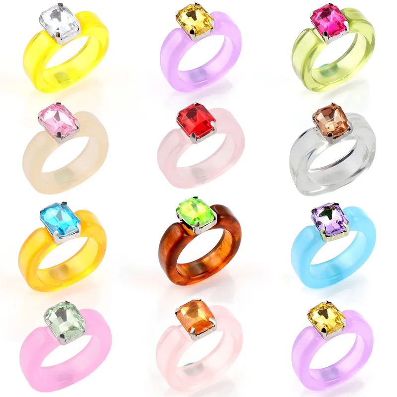 Naujos įvairių Mados Skaidrios Dervos Žiedų Rinkinys Moterims Geometrinis Round Crystal Žiedą, Šaliai, Papuošalai, Dovanos, Aksesuarai