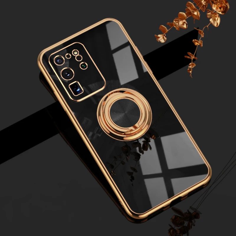 Plating Soft Silicone Case For Samsung Galaxy S20 Plus Note 20 Ultra S 20 Phone Luxury Full Covers With Ring Holder Stand Magnet