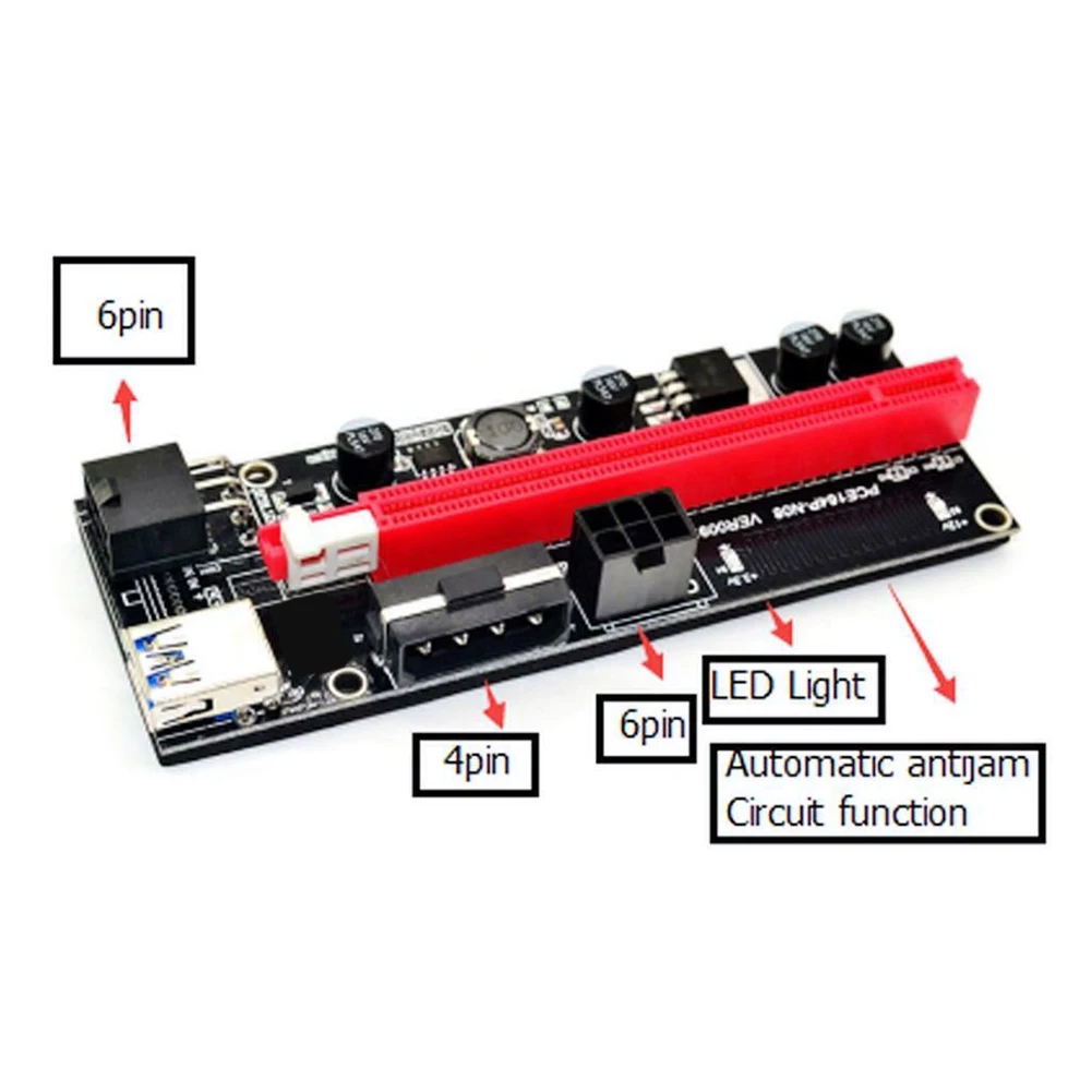 6pcs Naujausias VER009 USB 3.0 PCI-E Riser VER 009S Express 1X 4x 8x 16x Extender Stovo Adapteris Kortelės SATA 15pin 6 pin Maitinimo Kabelis