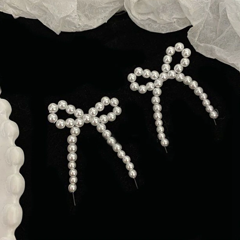 MENGJIQIAO Japonija Perdėti Elegantišką Perlų Karoliukus, Bowknot Gėlių Lašas Auskarai Moterų Mados Kutas Vestuvių Brincos Papuošalai