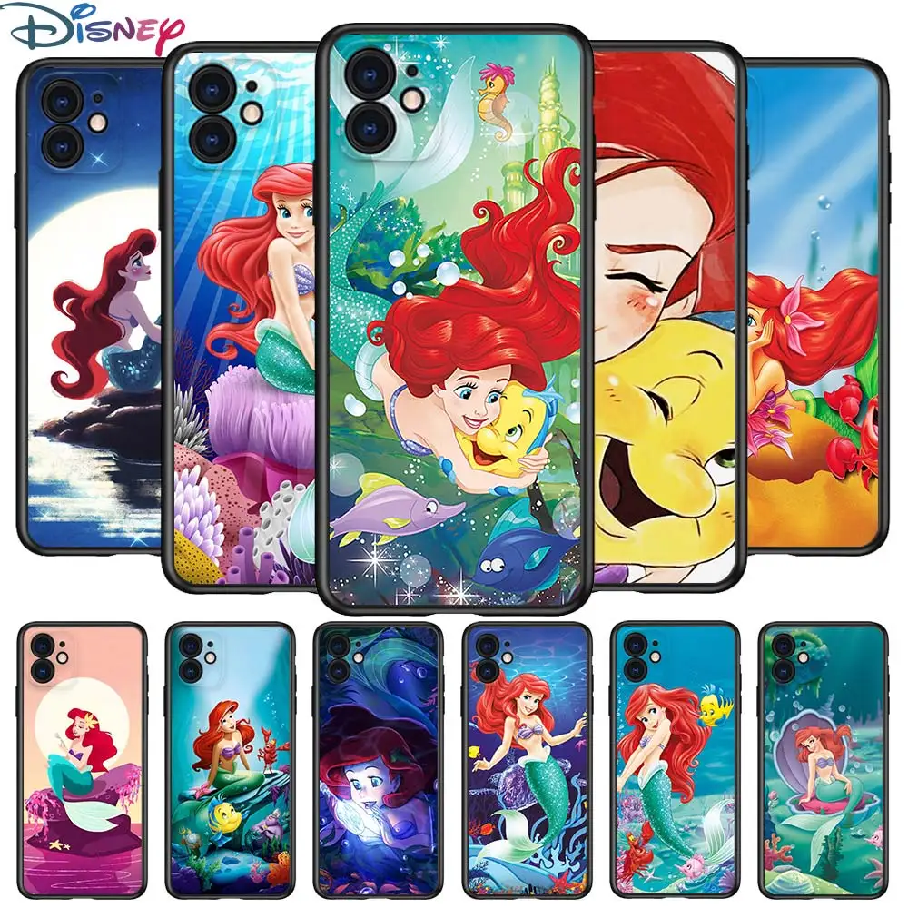 Mermaid Princesė Mielas Apple iPhone 12 Pro Max Mini Pro 11 XS Max X XR 6S 6 7 8 Plius 5S SE2020 Soft Black Telefono dėklas
