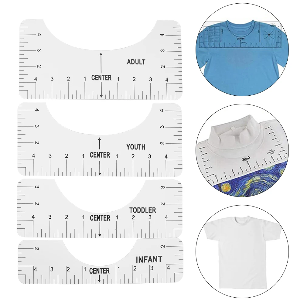 4Pcs/Set T-Shirt Kaklo T-Shirt Derinimas Valdovas orientuoti T-Shirt Dizainas Mados Valdovų Dydžio Diagramos Amatų Dydis Valdovas Įrankiai