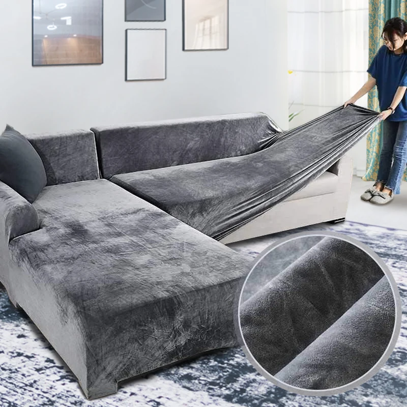 Vientisos spalvos Storo aksomo sofa padengti gyvenamasis kambarys sofos rankšluostį neslidūs sofa cover strech sofa Slipcover CO85#