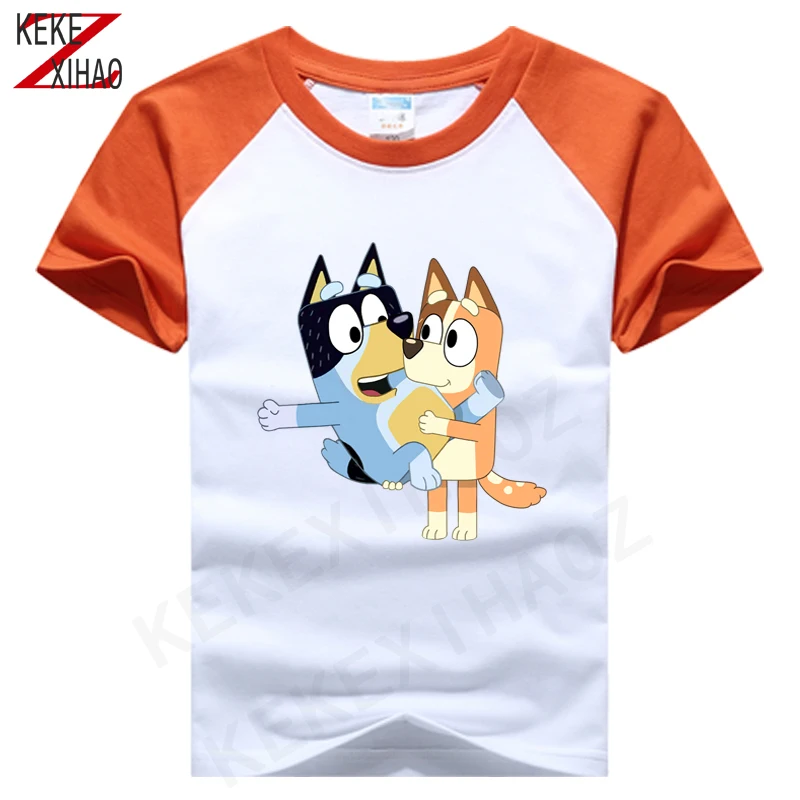 Medvilnės Berniukų Marškiniai Vaikams Spausdinti Drabužiai Mergaitėms Camisetas Anime Bingo Bluey Viršūnes Kawaii Marškinėliai Enfant Animacinių Filmų Tee Gimtadienis