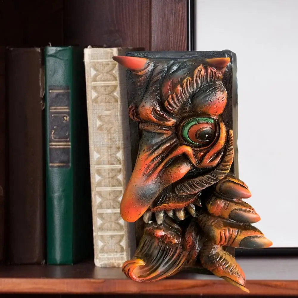 Booknook Monstras Žmogaus Veido Dervos Bookends Bookstand Skulptūra Lentynoje Dekoro Siaubo Peeping Lentynoje Monstras