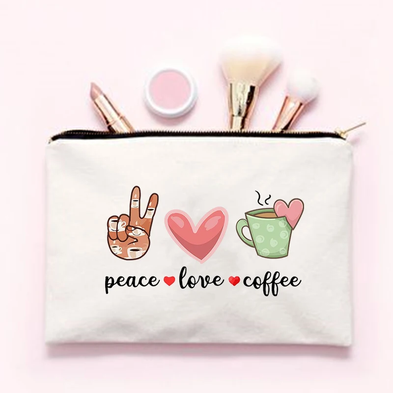 Taikos meilės kavos spausdinti Daugiafunkcį Moterų Makiažas krepšiai Kosmetikos krepšys Kelionės sudaro Organizatorius, tualetinių reikmenų dėklas Saugojimui lady sankabos