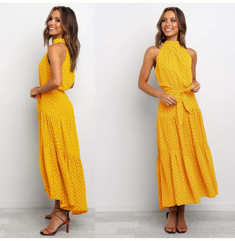 Vasaros Gėlių Ilga Suknelė Moteris Atsitiktinis Paplūdimio Boho Apynasrio Stebėjimo Sundress 2021 Vintage Drabužių Maxi Suknelės Moterims Geltona