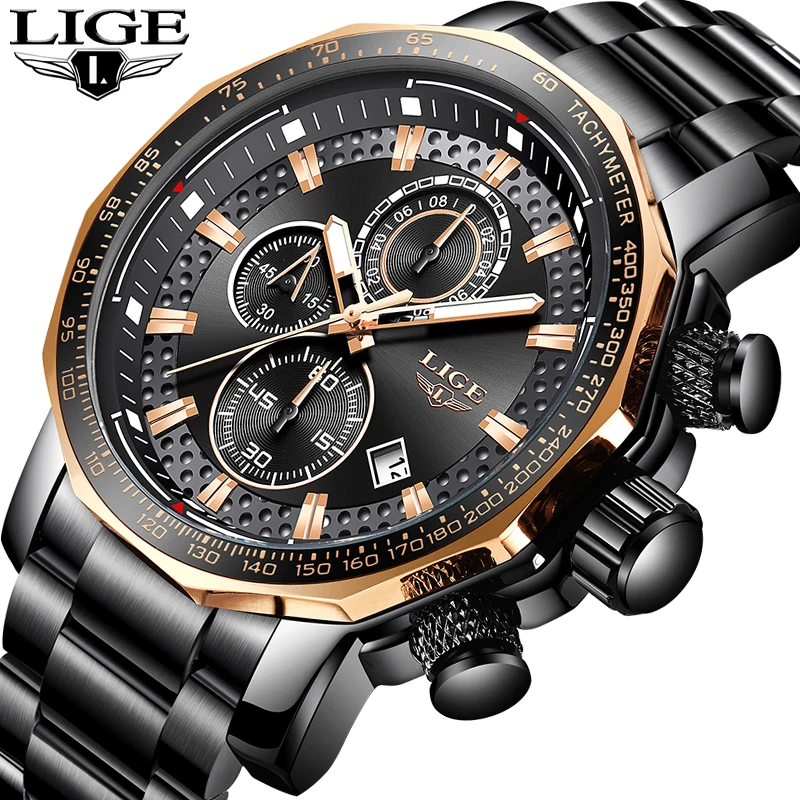 Vyrai Žiūrėti LIGE Top Brand Prabangos Kvarcinis Laikrodis Vyrų Verslo Vandeniui Didelis Ciferblatas Karinės Sporto Laikrodžiai Relogio Masculino