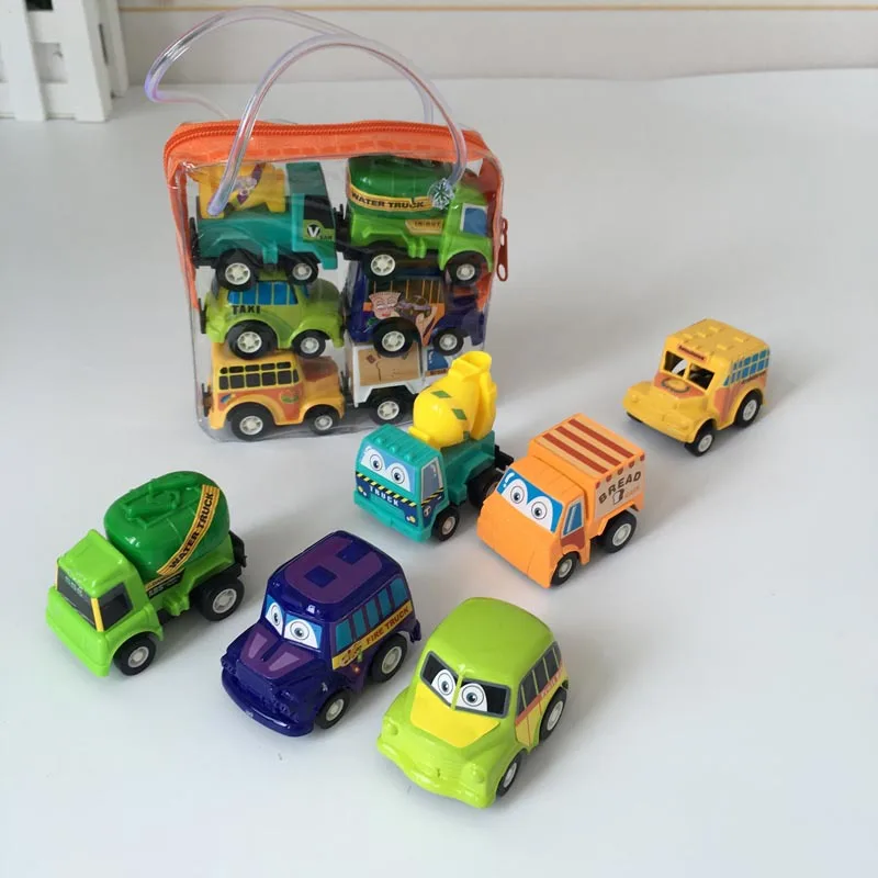 6pcs Traukti Atgal, Automobilių Žaislai Automobilių Vaikai Lenktynių Automobilių Baby Mini Automobilių Animacinių filmų Traukti Atgal, Autobusų, Sunkvežimių Vaikams Žaislai Vaikams Berniukas