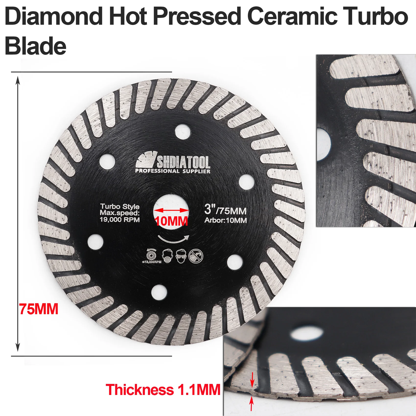 SHDIATOOL 5vnt/pakuotė Diamond Karšto Presuotos Keramikos Turbo Ašmenys Tickness 1.1 mm 75mm Greitas Pjovimo Greitis Pjovimo Diskai