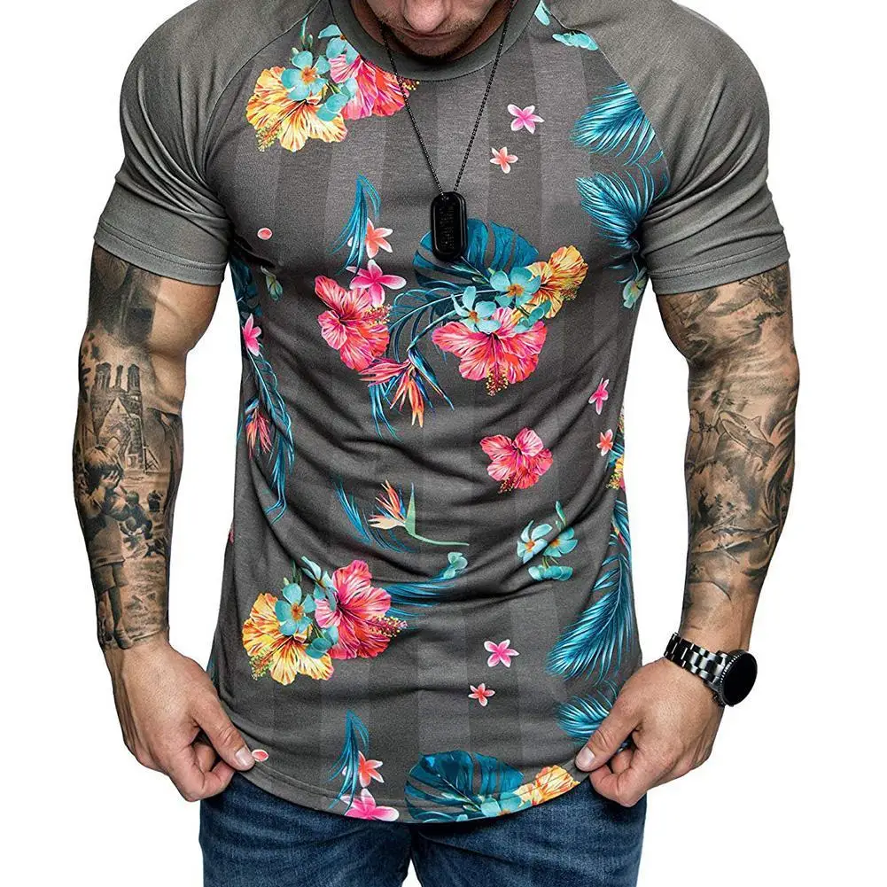 Vasaros Marškinėliai Vyrams Gėlių Spausdinti Mados T-Shirt Mados Trumpomis Rankovėmis Apvalios Kaklo Viršuje Atsitiktinis Palaidų Tee 2021