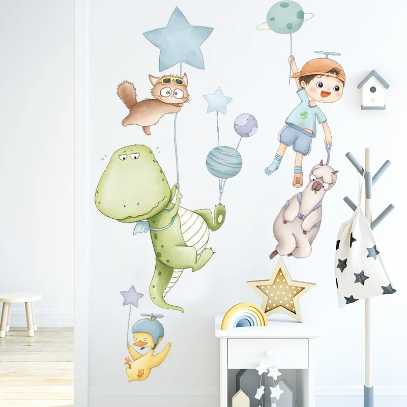 Animacinių filmų gyvūnų dinozaurų katė alpaka siena lipdukas, skirtas kūdikių, vaikų kambarys dekoro Miegamasis foną namų dekoravimo lipdukai