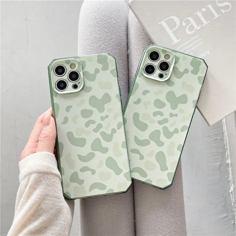 Karšto mados prekės ženklo matti žalia leopardas spausdinti objektyvo apsauga, telefono dėklas skirtas iPhone 12 11 Pro Max 7 8 Plus X XR Max XS minkštas viršelis