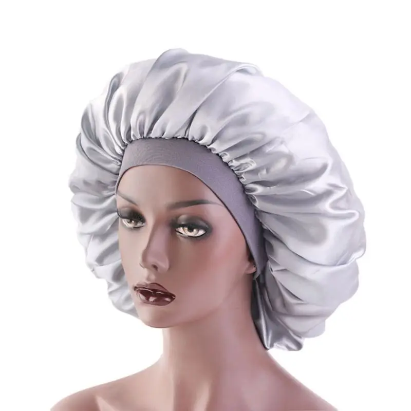 Mados Lady Miego Skrybėlę Negabaritinių Satino Miegą Elastinės Juostos Imitavimo Šilko Satino vientisos Spalvos Plaukų Priežiūros Bžūp D08E