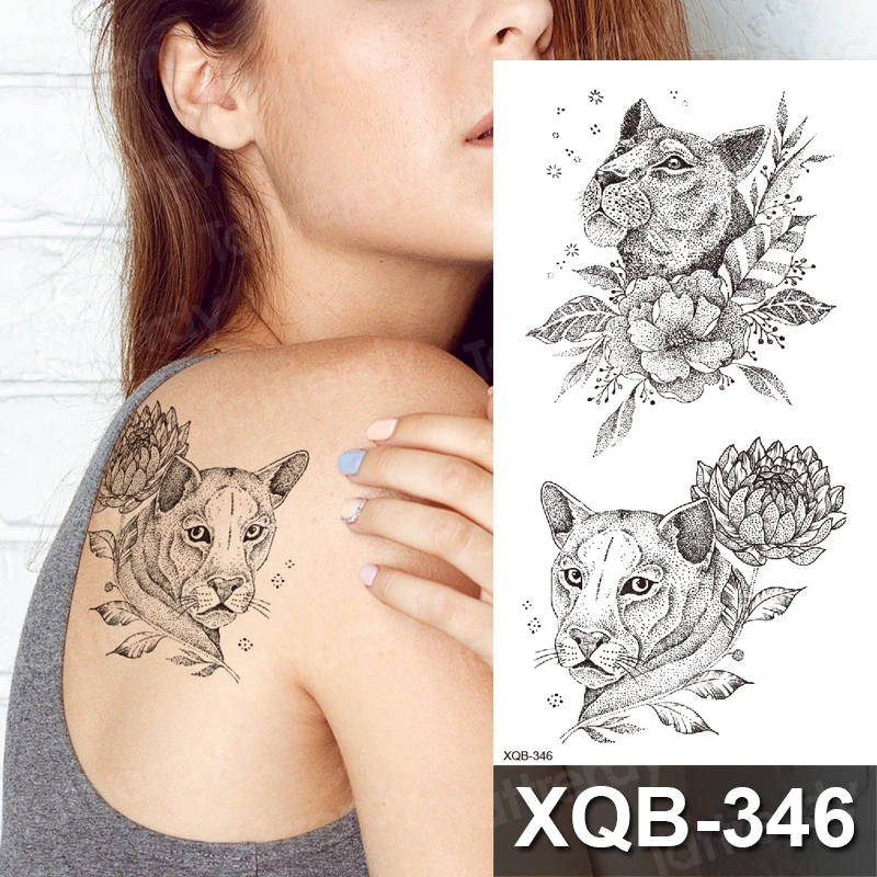 Tatuiruotė lipdukas juoda gėlė katė, tigras, liūtas, laikinas tatuiruotes, vaikams, moterims, eskizas tatuiruotė dizaino atgal arm sleeve krūtinės tatuiruotė