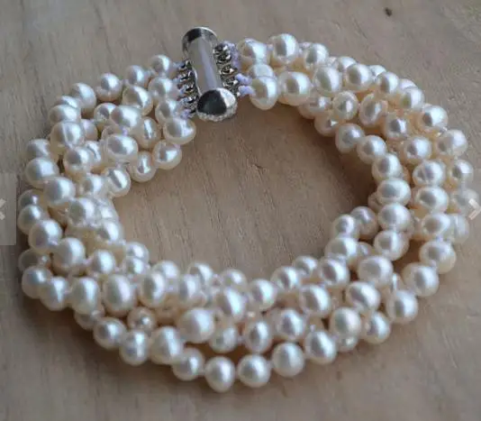 Unikalus Perlų Papuošalai Baltos spalvos 5-6MM 5 Eilučių Originali Gėlavandenių Perlų Apyrankė Žavinga Moteris Vestuves Moterys Dovana