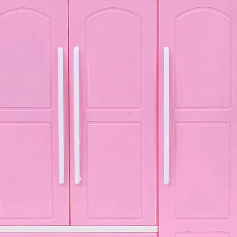 Trejų durų Rožinė Modernus drabužių Spinta Žaisti Lėlės Baldai Gali Įdėti Batai, Drabužiai, Aksesuarai su Padažu Veidrodį Mergaičių Žaislai