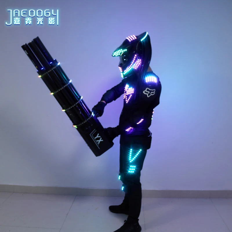 LED žėrintis roboto kostiumas naktinis klubas etapo rezultatus liuminescencinės rekvizitai predator RGB apšvietimo šalmas Helovinas žėrintis drabužiai