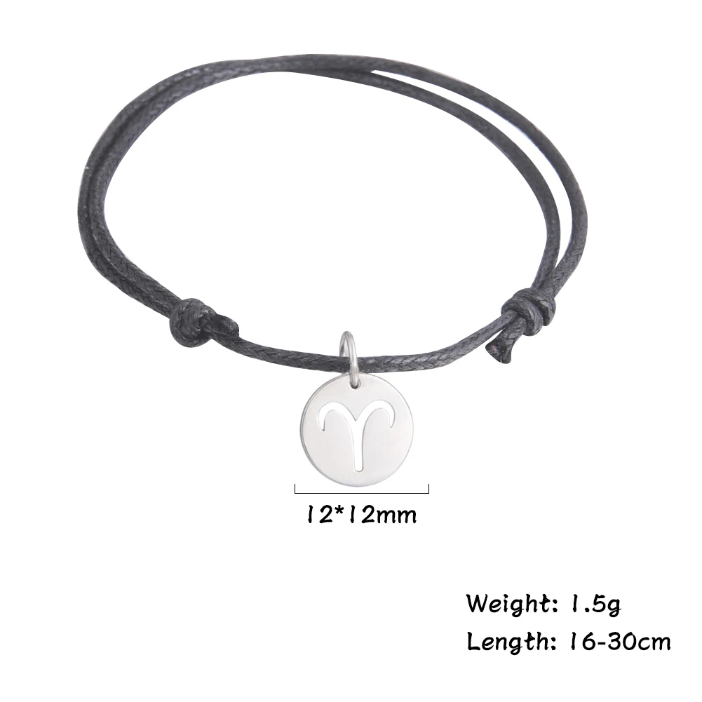 Skyrim Korea Wax Cord Zodiac Charm Bracelet Libra Cancer Aries Gemini Leo Couple Bracelets Valentines Day Gift For Women Men
