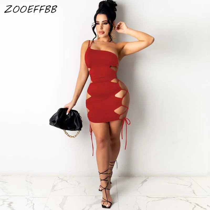 ZOOEFFBB Seksualus Tvarstis Elegantiška Mini Suknelė madinga Vieną Petį Gimtadienį Klubas Komplektus Ištaigingas Dėvėti 2021 Mada Moterims Vasaros Drabužių