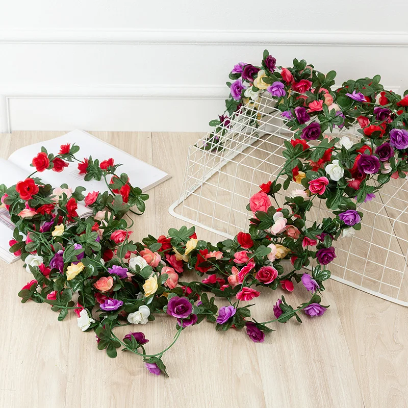 2.2 M Dirbtinių rožių žiedų rotango rudenį Mažas Bijūnas String dekoro šilko netikrą garliava, vestuvių home hotel Sodo Puošmena