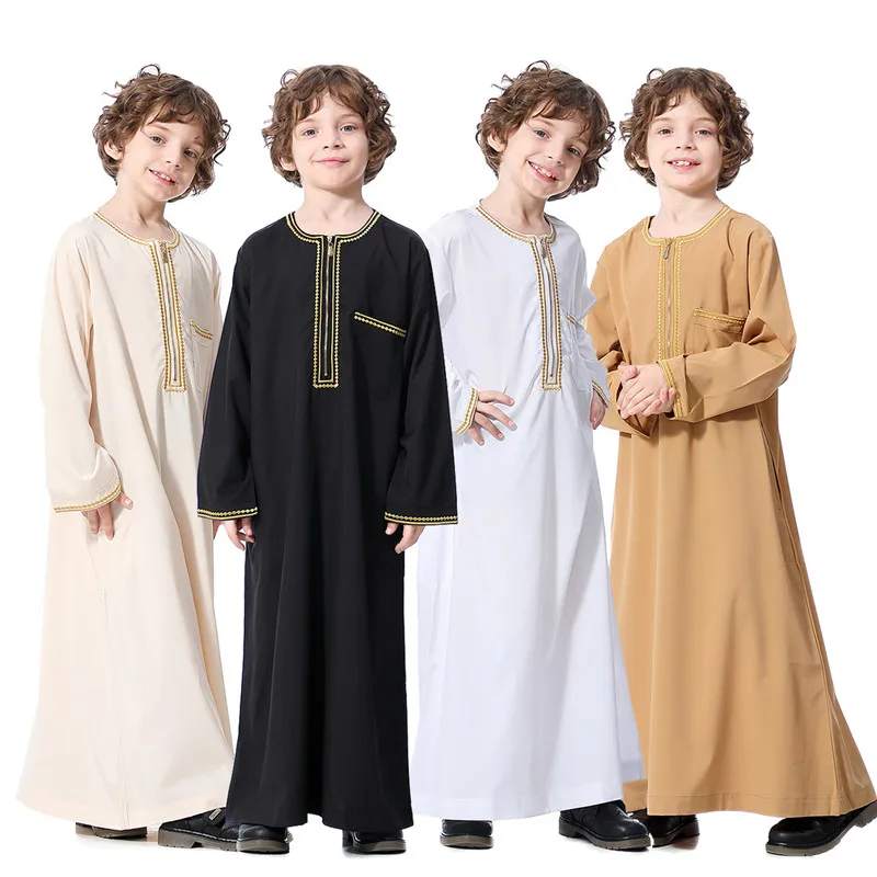 Musulmonų vyrų Vaikų ilga suknelė thobe vyrų qamis enfant berniukas mens drabužius jubah musulmonų vyrų Patogus ir kvėpuojantis