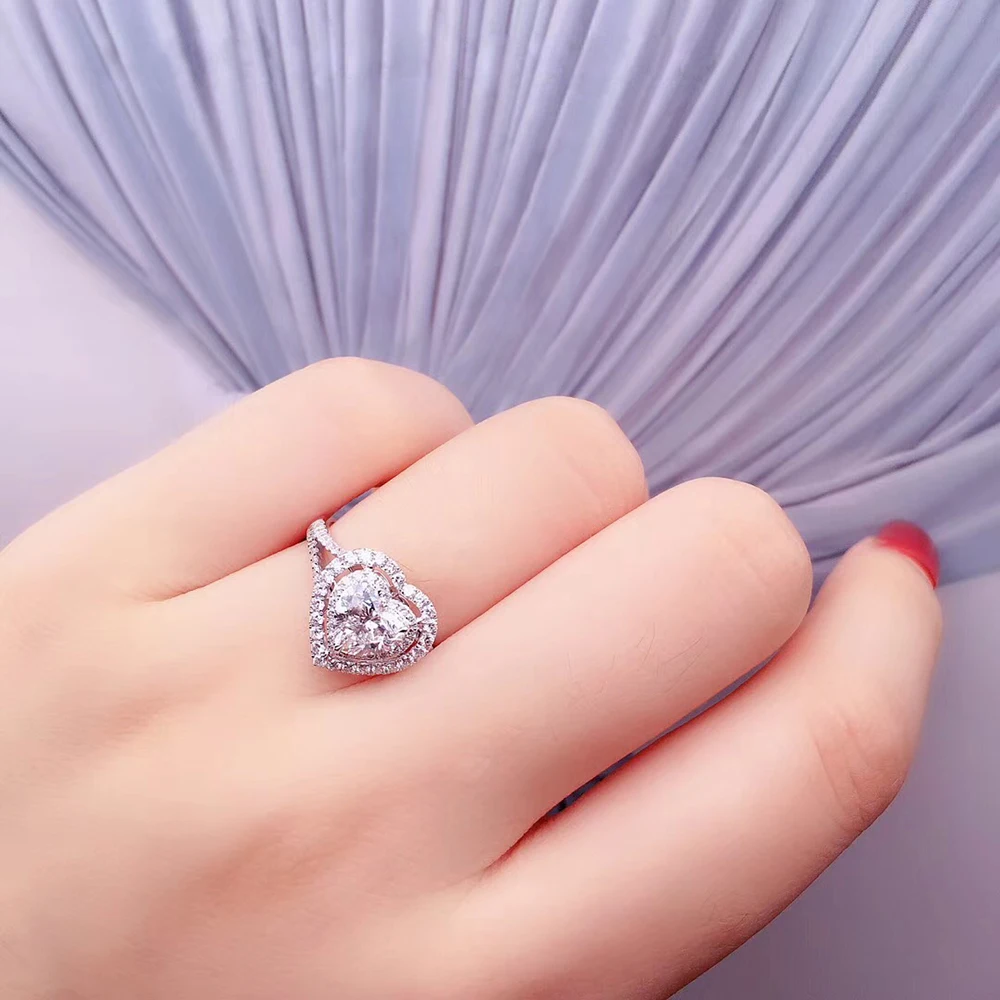 Huitan Sidabro Spalvos Širdies Žiedai Moterų Vestuvės Vestuvinis Žiedas Aukštos Kokybės Blizga CZ Romantiškas Dizainas Pareiškimas Papuošalai moterims