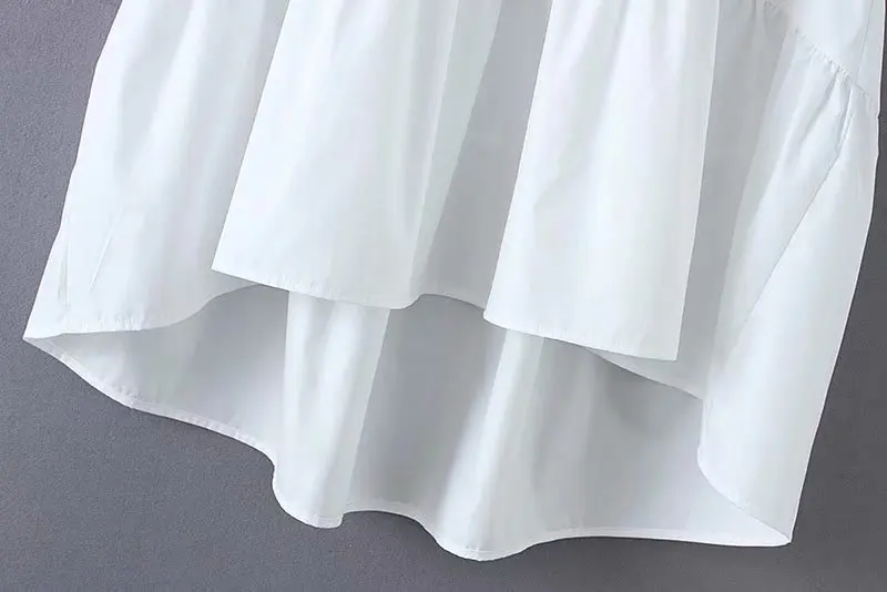 2020 Naujas Moterų Mados V Kaklo Vientisos Spalvos Netaisyklingos Hem Prarasti Linija Suknelė Moterų Saldus Ilgomis Rankovėmis Atsitiktinis Balta Vestidos