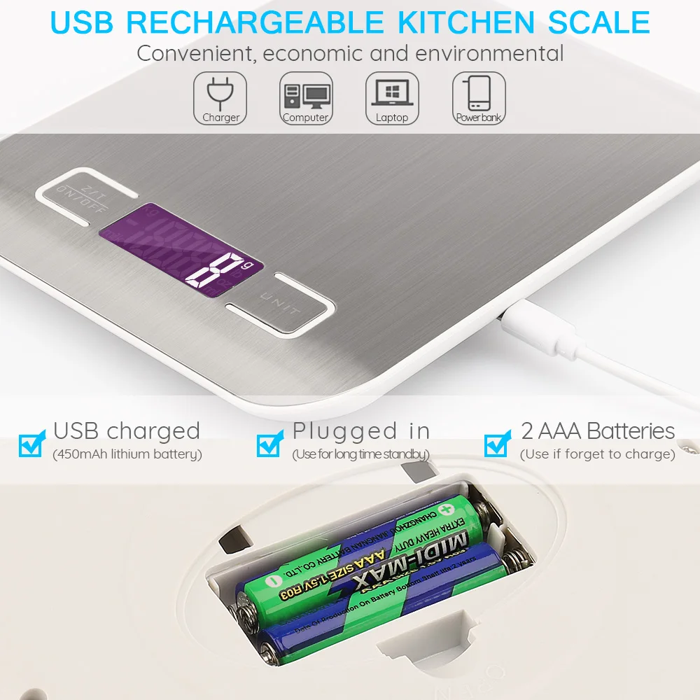 USB Powered Skaitmeninis Virtuvė masto Balansas 10kg 1g Daugiafunkcį Maisto Masto Kepimo Virimo Namų Sveria Elektroninėmis Masto