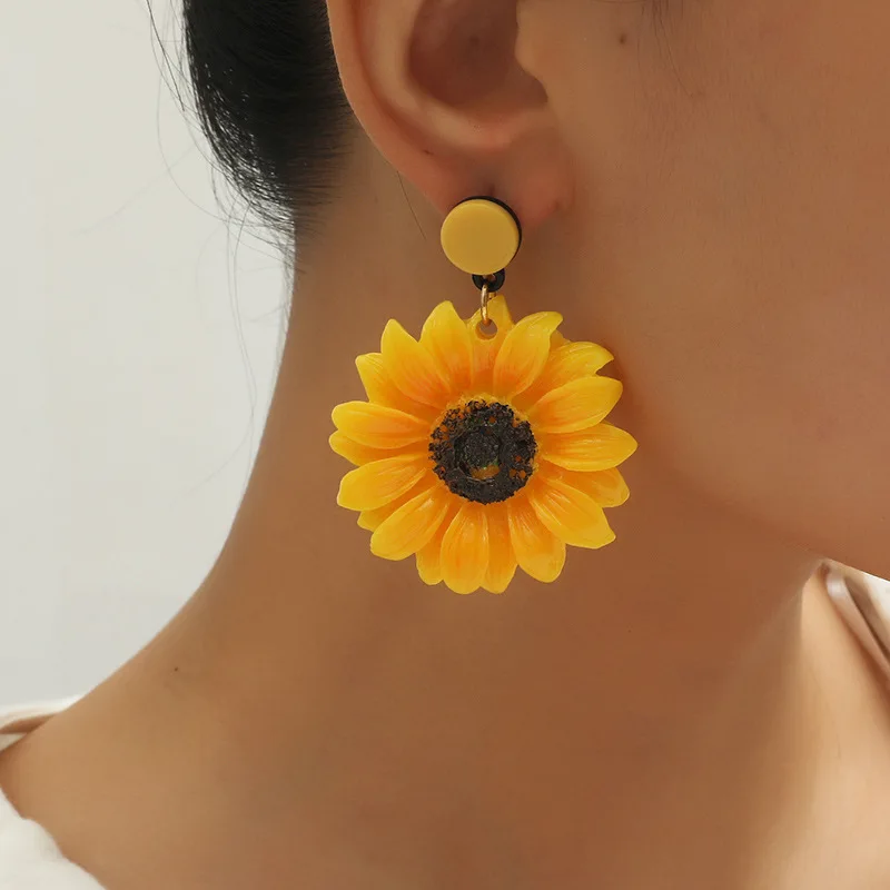 2020 korėjos Mados Tendencija Saulėgrąžų Gėlių Dervos Auskarai Moterims Įdomus Dizaineris Elegantiškas Unikalus Geometrinis Auskarai Papuošalai