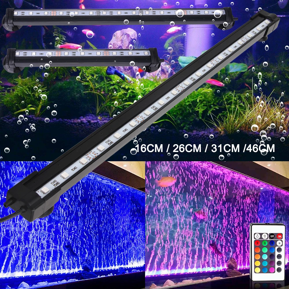 Akvariumas Šviesos diodų (LED 16 - 51CM 5050 RGB Neperšlampamas Nuotolinio Valdymo pultas Oro Burbulas Lempos Žuvų Bakas povandeninis Povandeninis Deguonies Šviesos D30