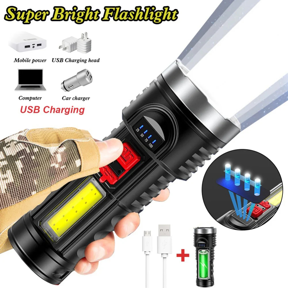 Nešiojamas Super Galingas LED Žibintuvėlis USB Įkrovimo Kišeninis Žibintuvėlis Pėsčiųjų Žvejybos Elektros Fakelas USB Įkrovimo