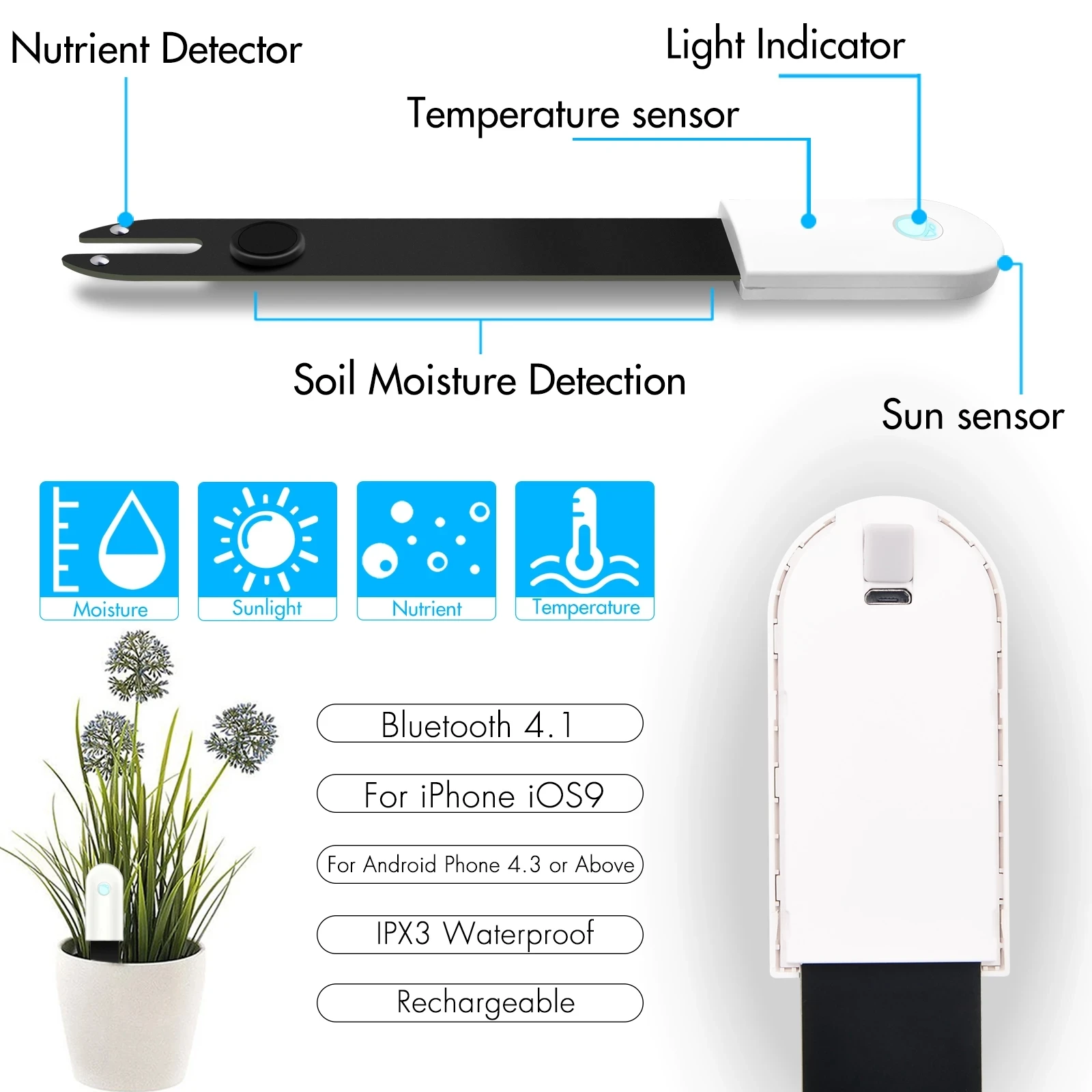 Xiaom HHCC Floros Stebėti, Sodo ir Gėlių Priežiūrą max Augalų Žolės, Dirvožemio Vandens Vaisingumo Smart Testeris Jutiklis Gėlių Sodas Detektorius