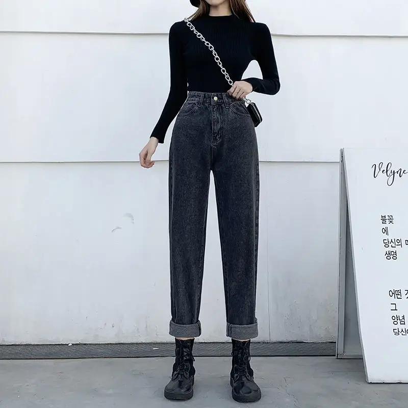 Streetwear 2021 Mados Korėjos Derliaus Rudenį Aukšto Juosmens Džinsai Moterims Džinsinio Audinio Kelnės Džinsinio Audinio Kelnės Pieštuku Pavasario Ruožas Elastinga