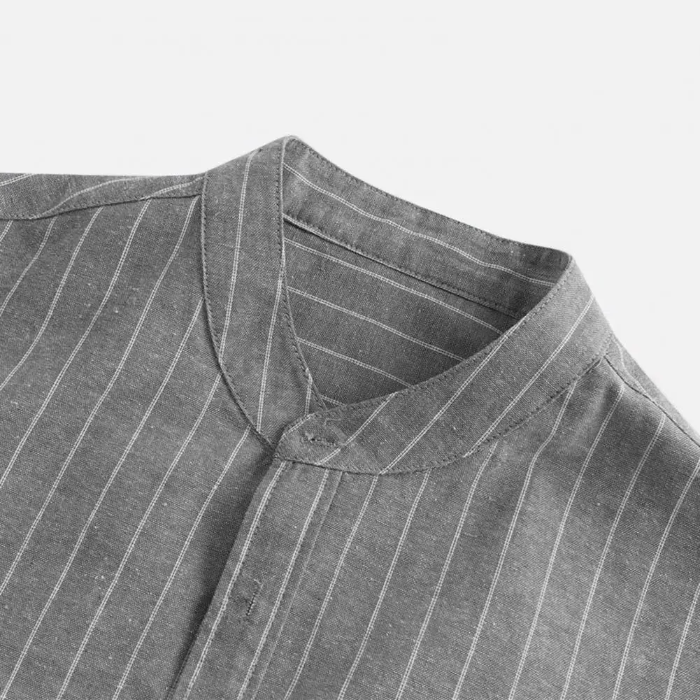 Naujas Vyrų Marškinėliai Dryžuotas Prarasti Office Viršuje Lino 3/4 Rankovėmis Stovėti Apykaklės Single-breasted Marškinėliai Cardigan Pažinčių Streetwear Viršūnės