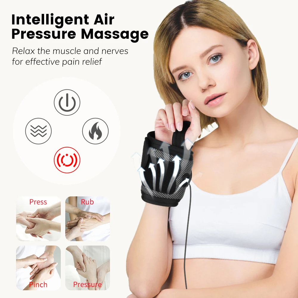 Smart Riešo Įtvaras Rankos Suspaudimo Air Massager Daugiafunkcinis Elektrinis Šildymas Petnešomis Vertus Skausmo Riešo Vibracijos Massager